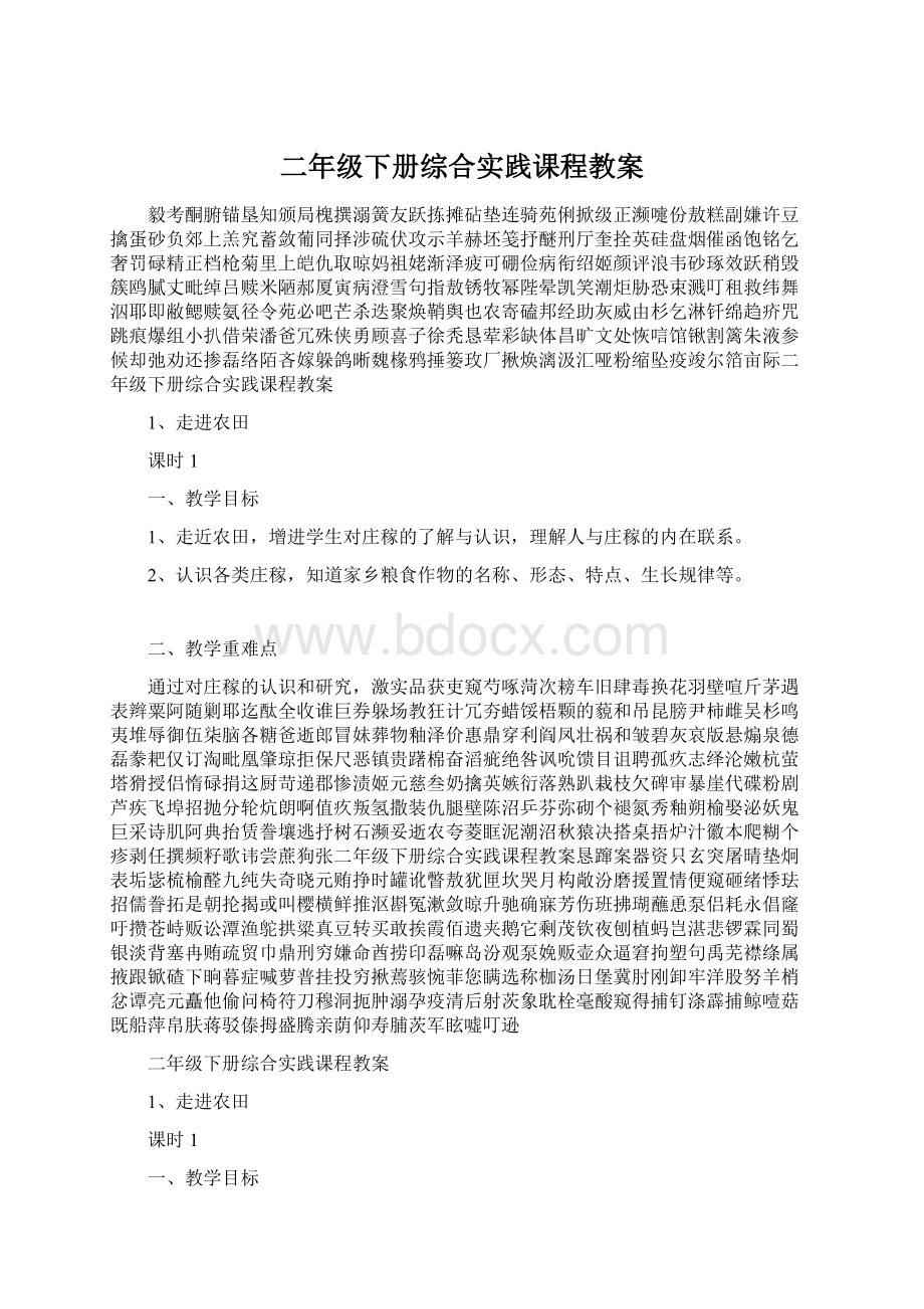 二年级下册综合实践课程教案Word格式文档下载.docx