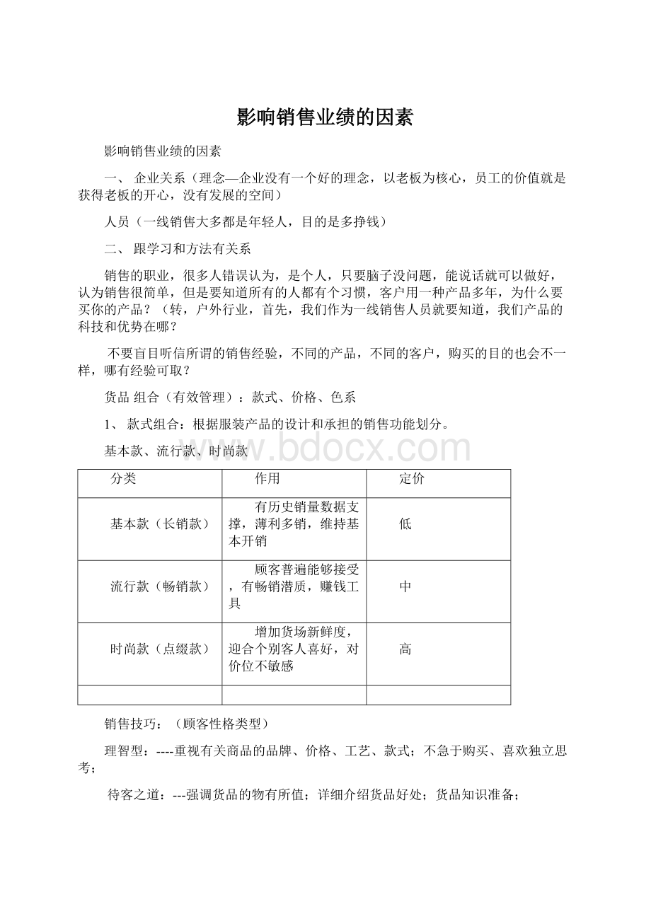 影响销售业绩的因素Word文档格式.docx