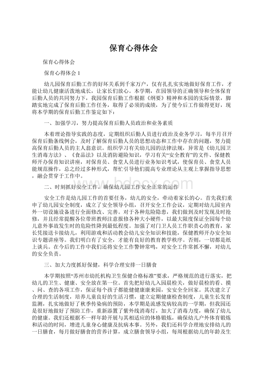 保育心得体会文档格式.docx