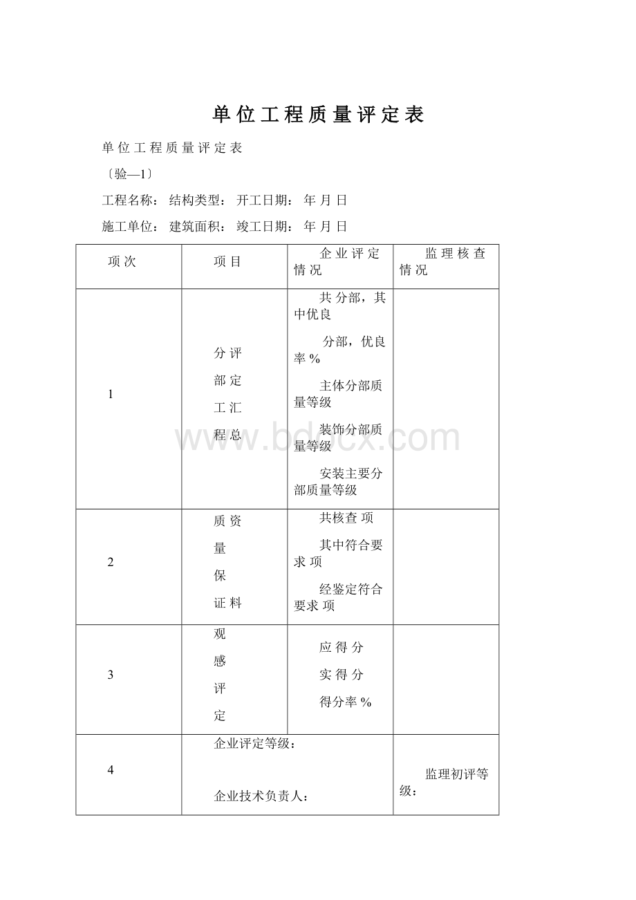 单 位 工 程 质 量 评 定 表文档格式.docx