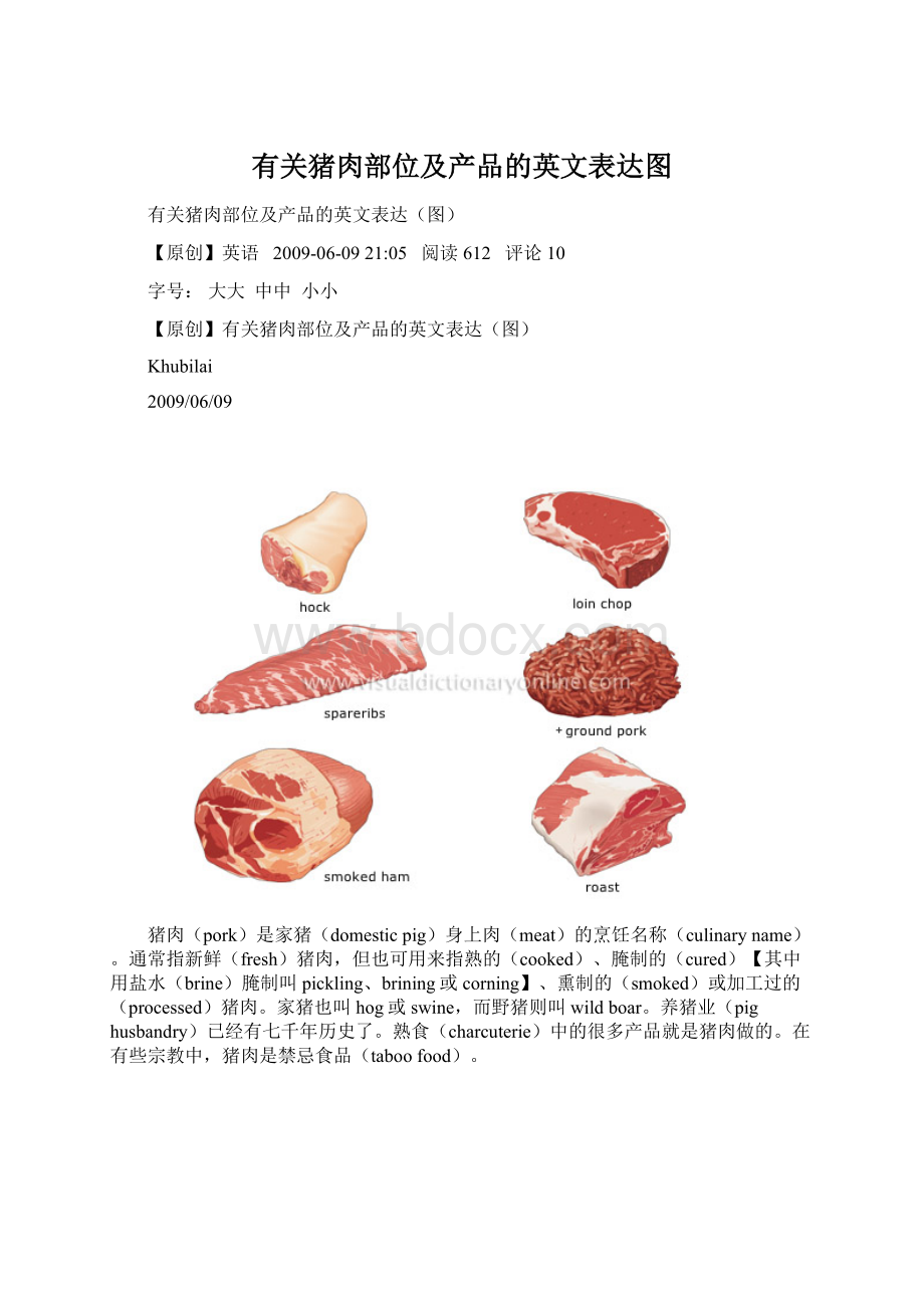 有关猪肉部位及产品的英文表达图.docx