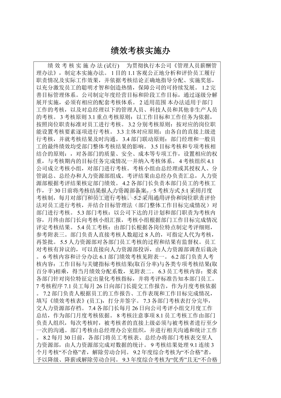 绩效考核实施办Word格式.docx_第1页