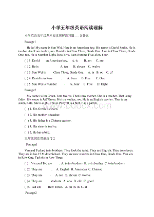 小学五年级英语阅读理解.docx