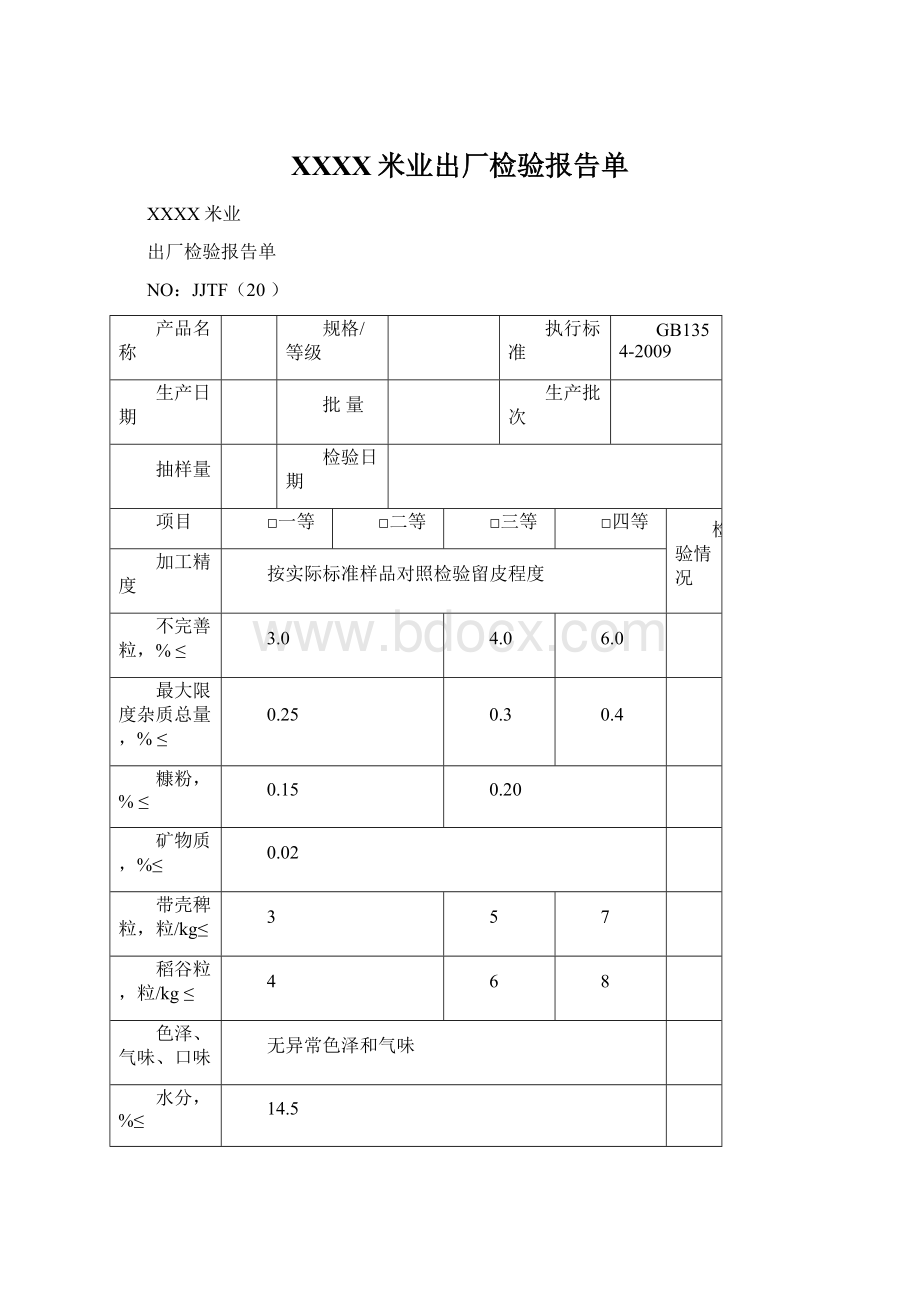 XXXX米业出厂检验报告单.docx