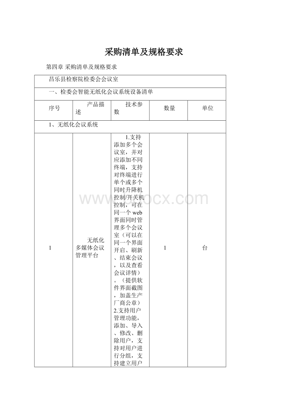 采购清单及规格要求文档格式.docx_第1页