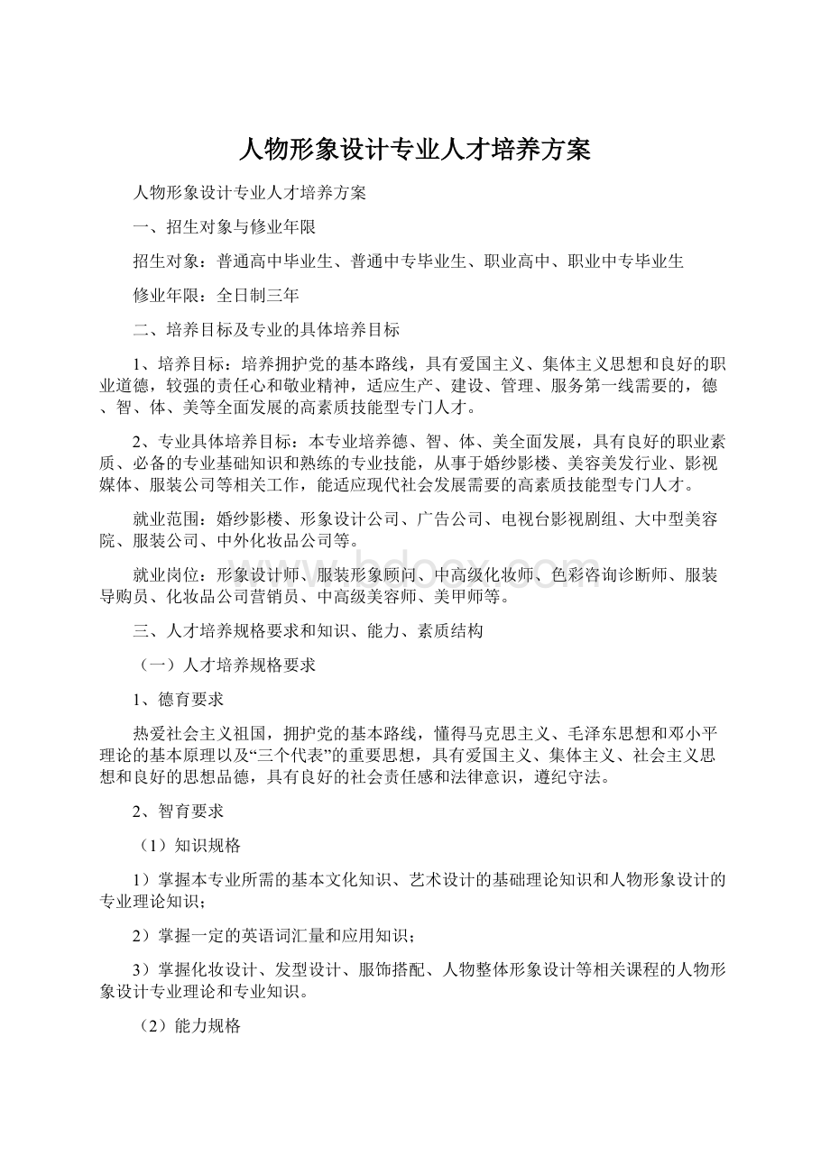 人物形象设计专业人才培养方案.docx_第1页