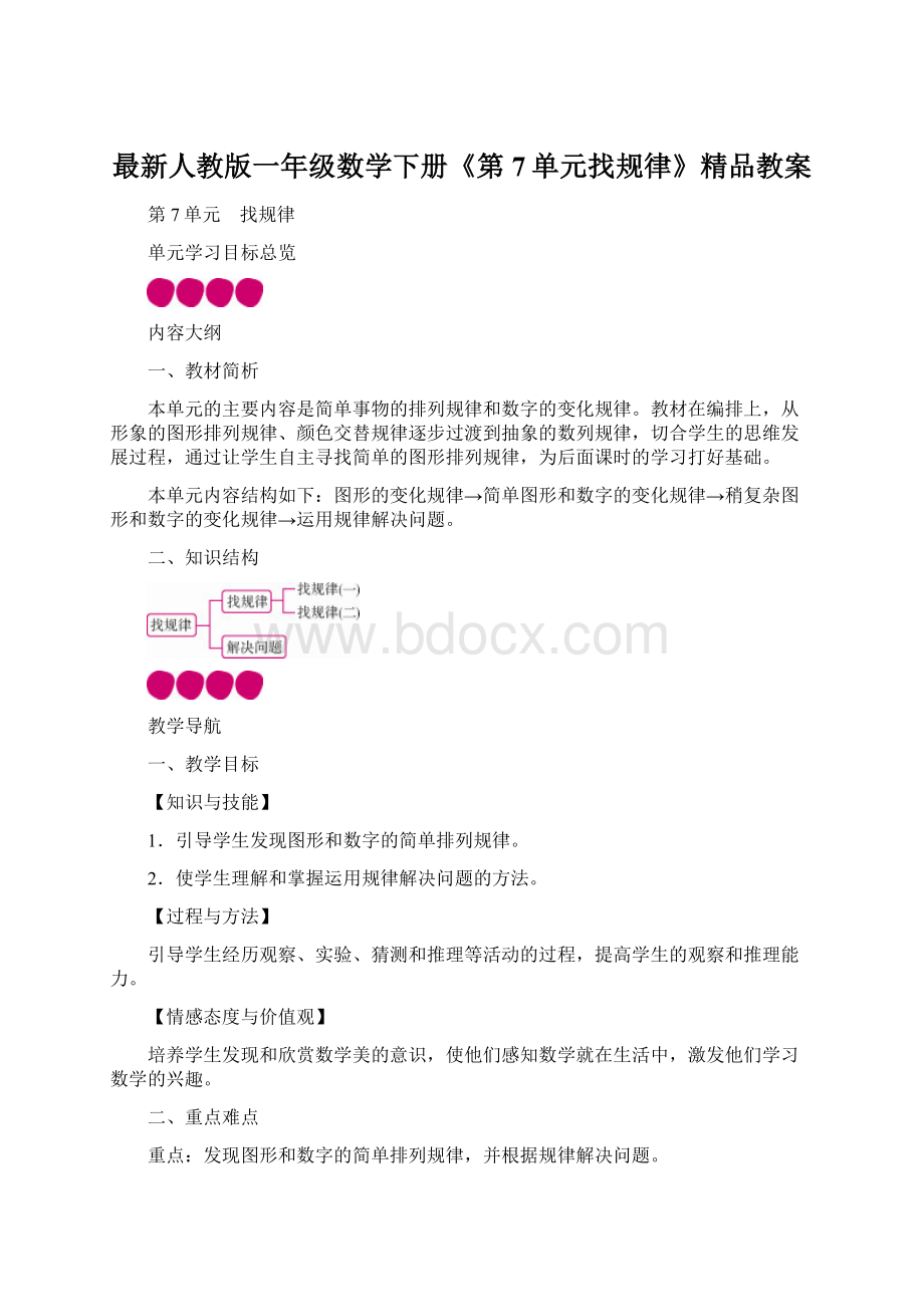 最新人教版一年级数学下册《第7单元找规律》精品教案.docx_第1页