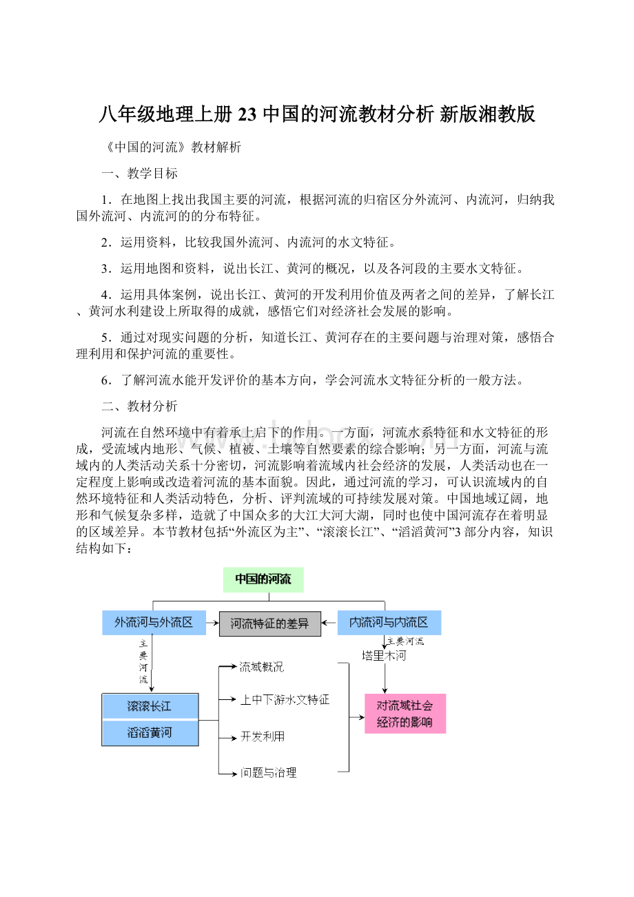 八年级地理上册 23 中国的河流教材分析 新版湘教版Word文件下载.docx_第1页