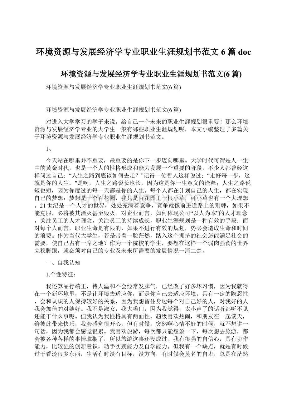 环境资源与发展经济学专业职业生涯规划书范文6篇doc.docx