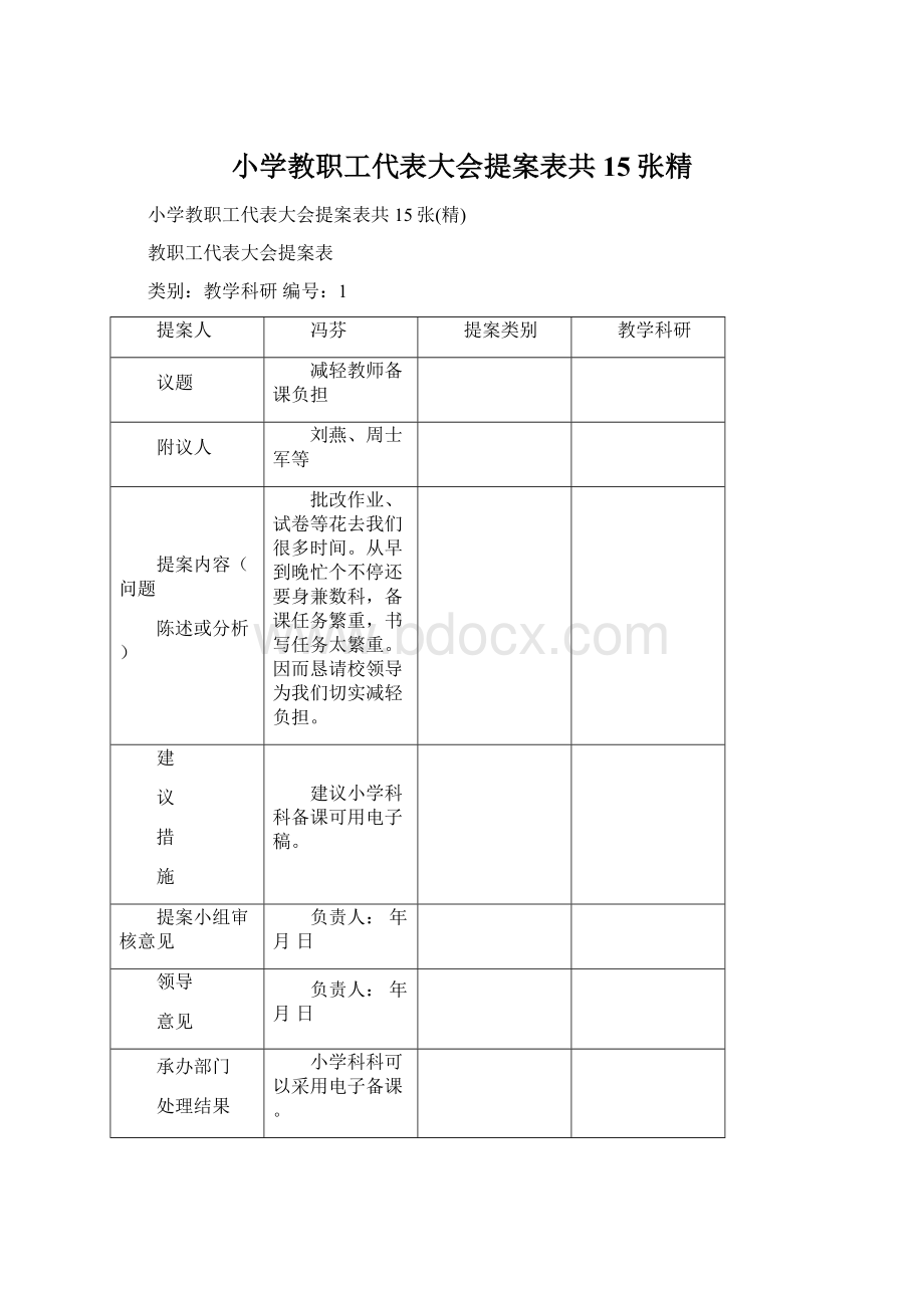 小学教职工代表大会提案表共15张精Word格式.docx_第1页