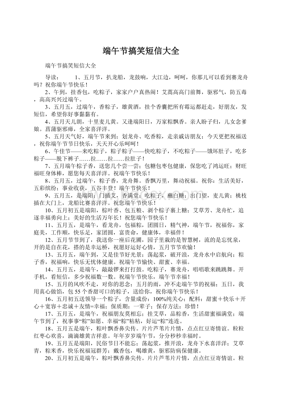 端午节搞笑短信大全文档格式.docx