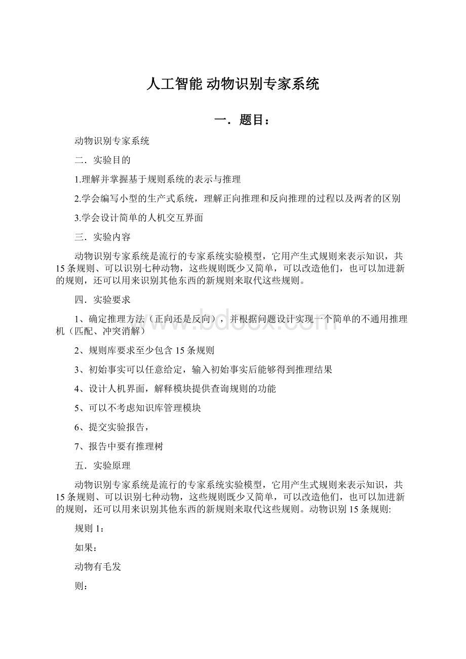 人工智能 动物识别专家系统.docx_第1页