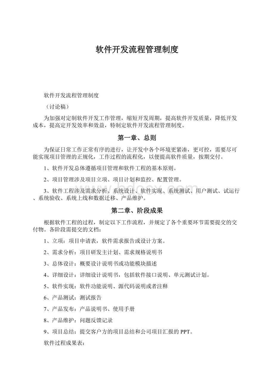 软件开发流程管理制度文档格式.docx