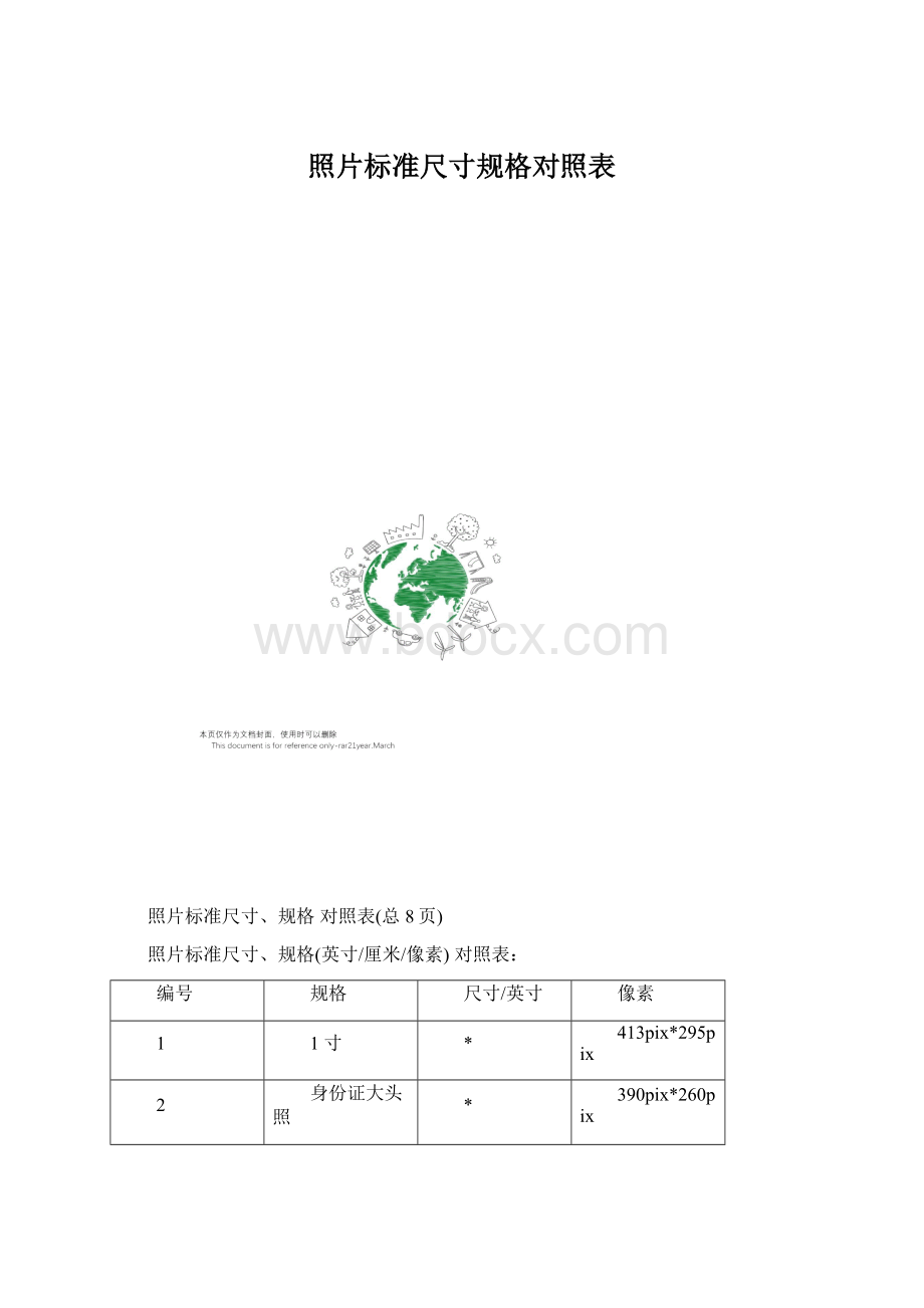 照片标准尺寸规格对照表.docx_第1页