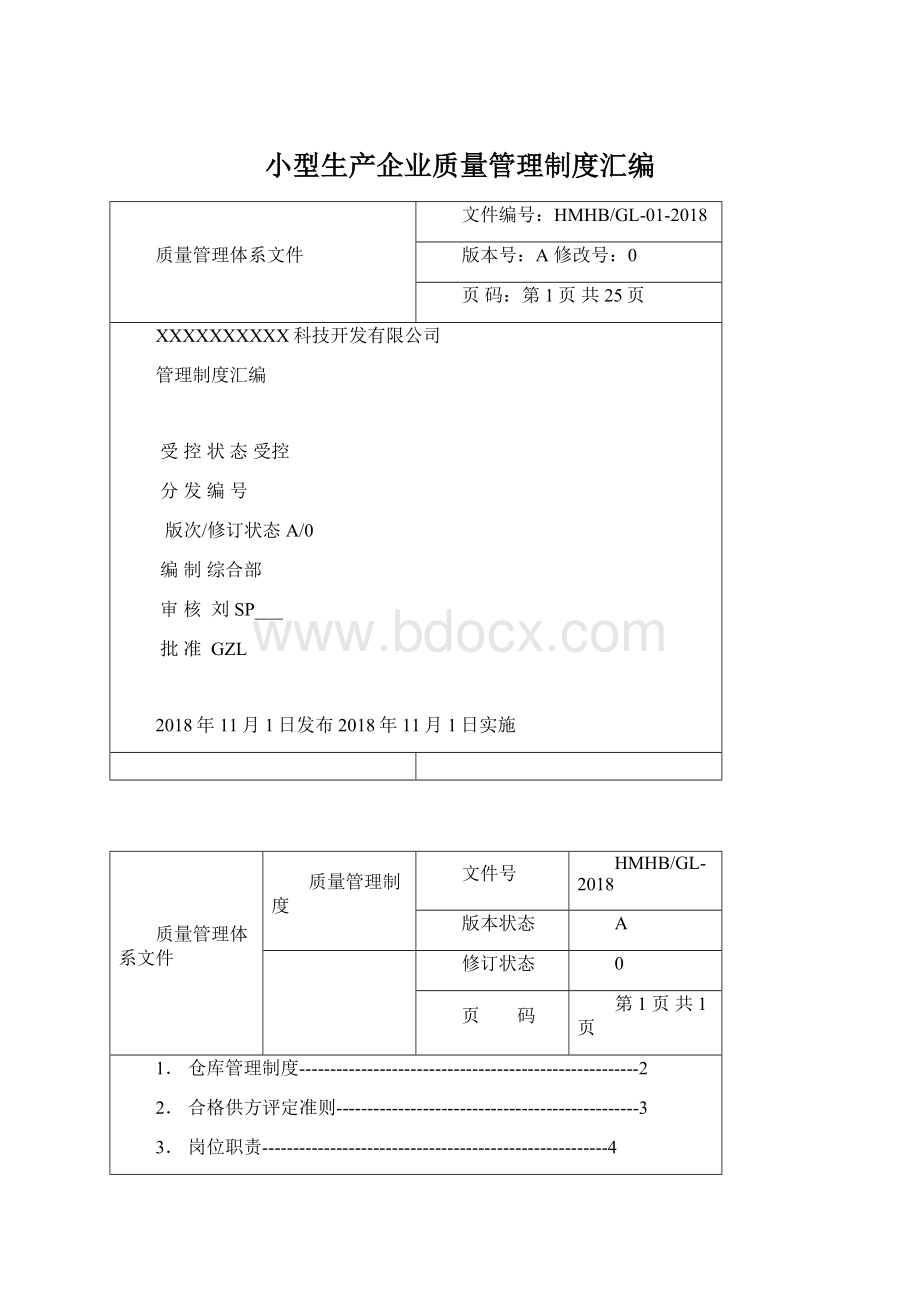 小型生产企业质量管理制度汇编Word下载.docx