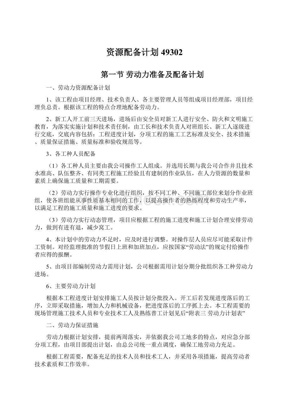 资源配备计划49302Word格式文档下载.docx