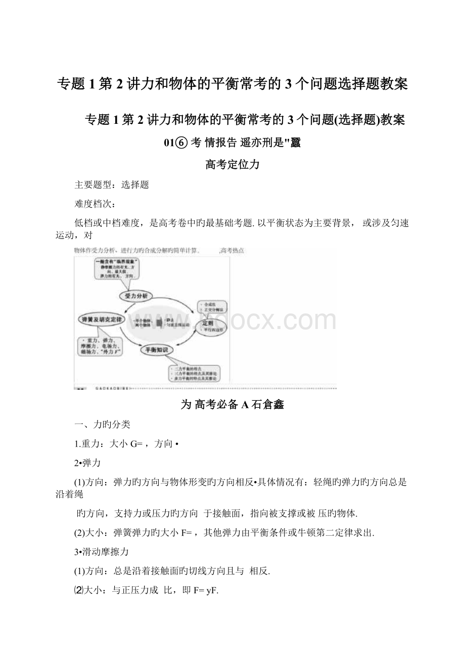 专题1第2讲力和物体的平衡常考的3个问题选择题教案Word文档格式.docx