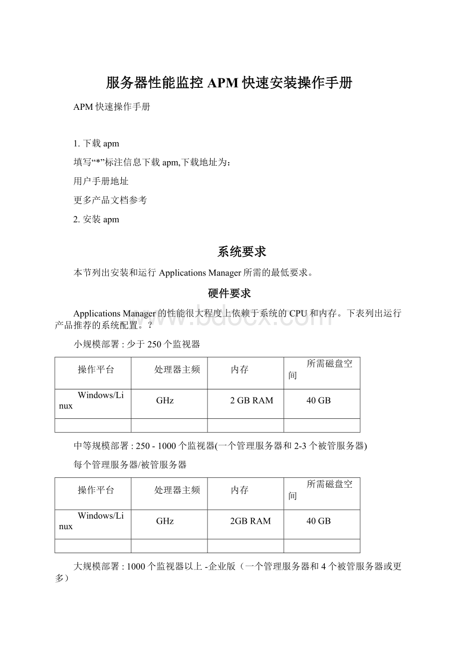 服务器性能监控APM快速安装操作手册.docx_第1页