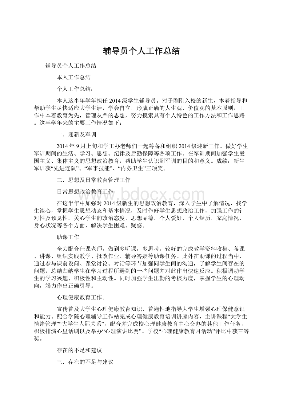 辅导员个人工作总结文档格式.docx_第1页