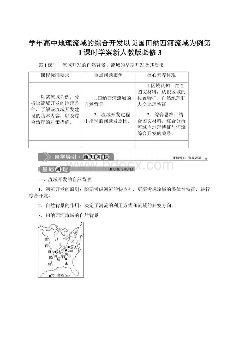 学年高中地理流域的综合开发以美国田纳西河流域为例第1课时学案新人教版必修3.docx_第1页