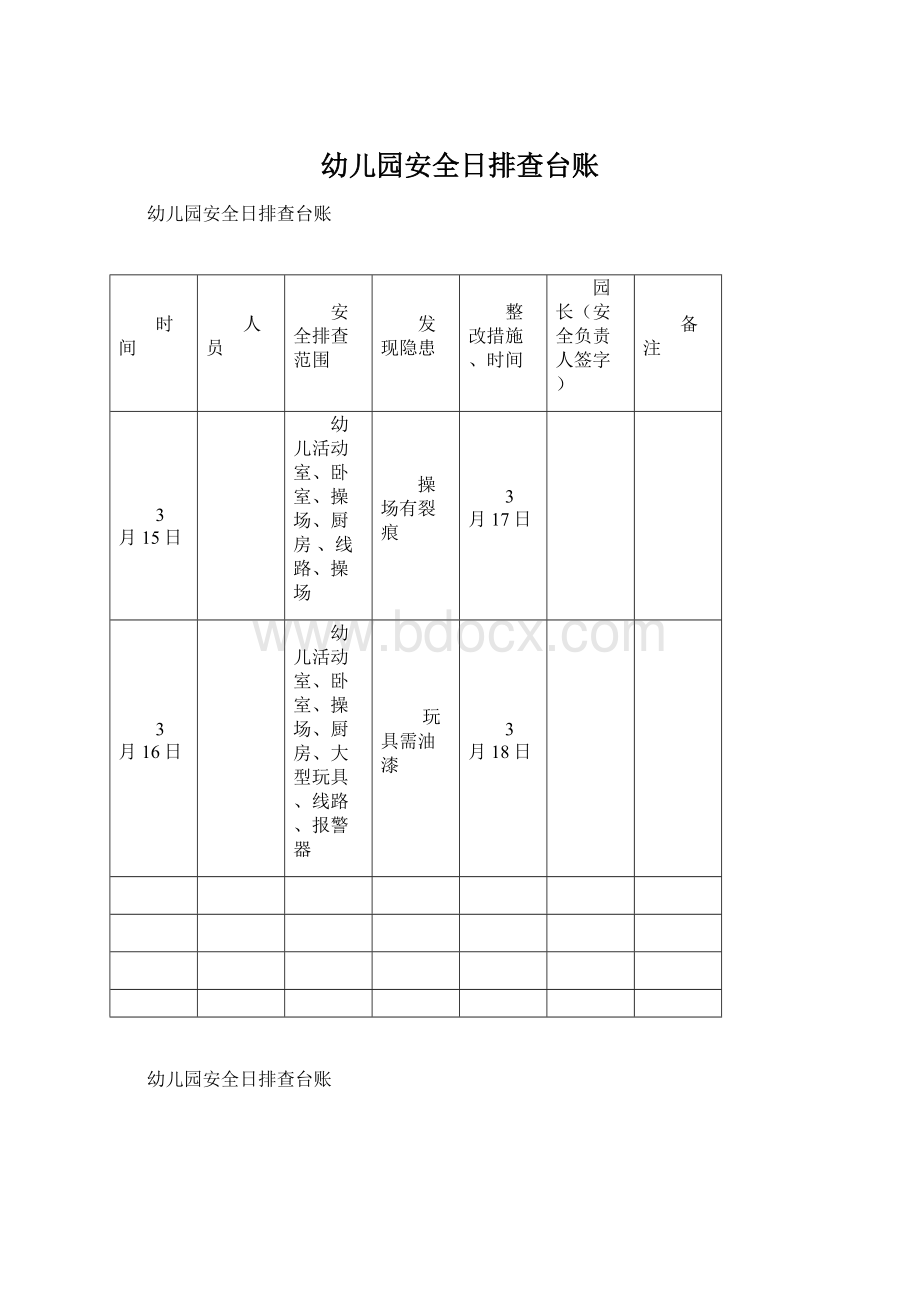 幼儿园安全日排查台账.docx_第1页