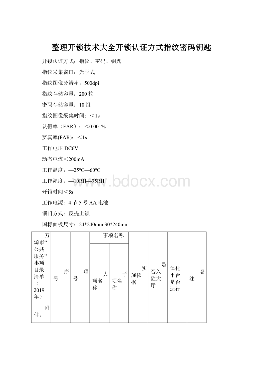 整理开锁技术大全开锁认证方式指纹密码钥匙.docx