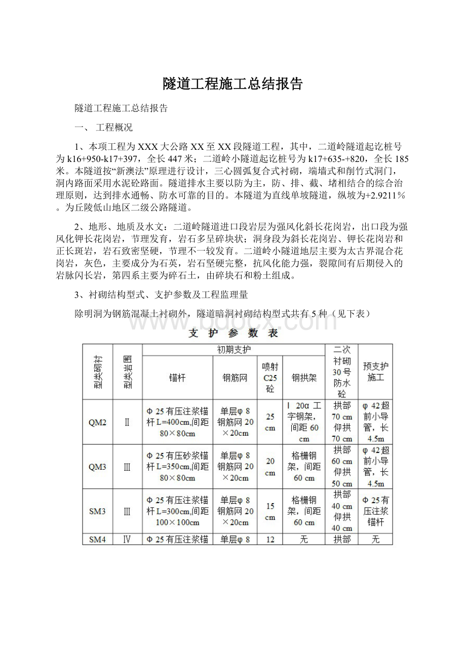 隧道工程施工总结报告.docx_第1页