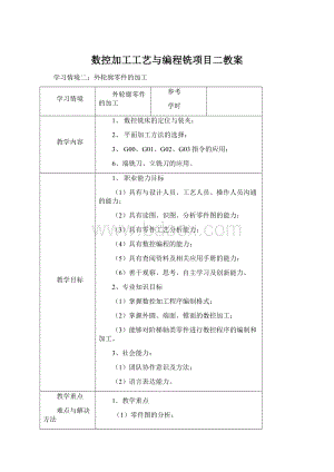 数控加工工艺与编程铣项目二教案.docx