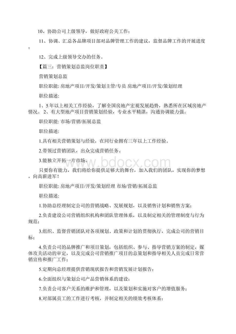 策划书之策划总监岗位职责Word文档格式.docx_第3页