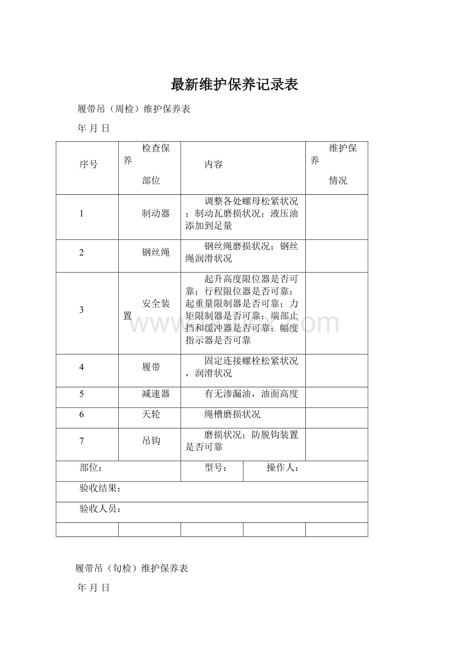 最新维护保养记录表.docx_第1页