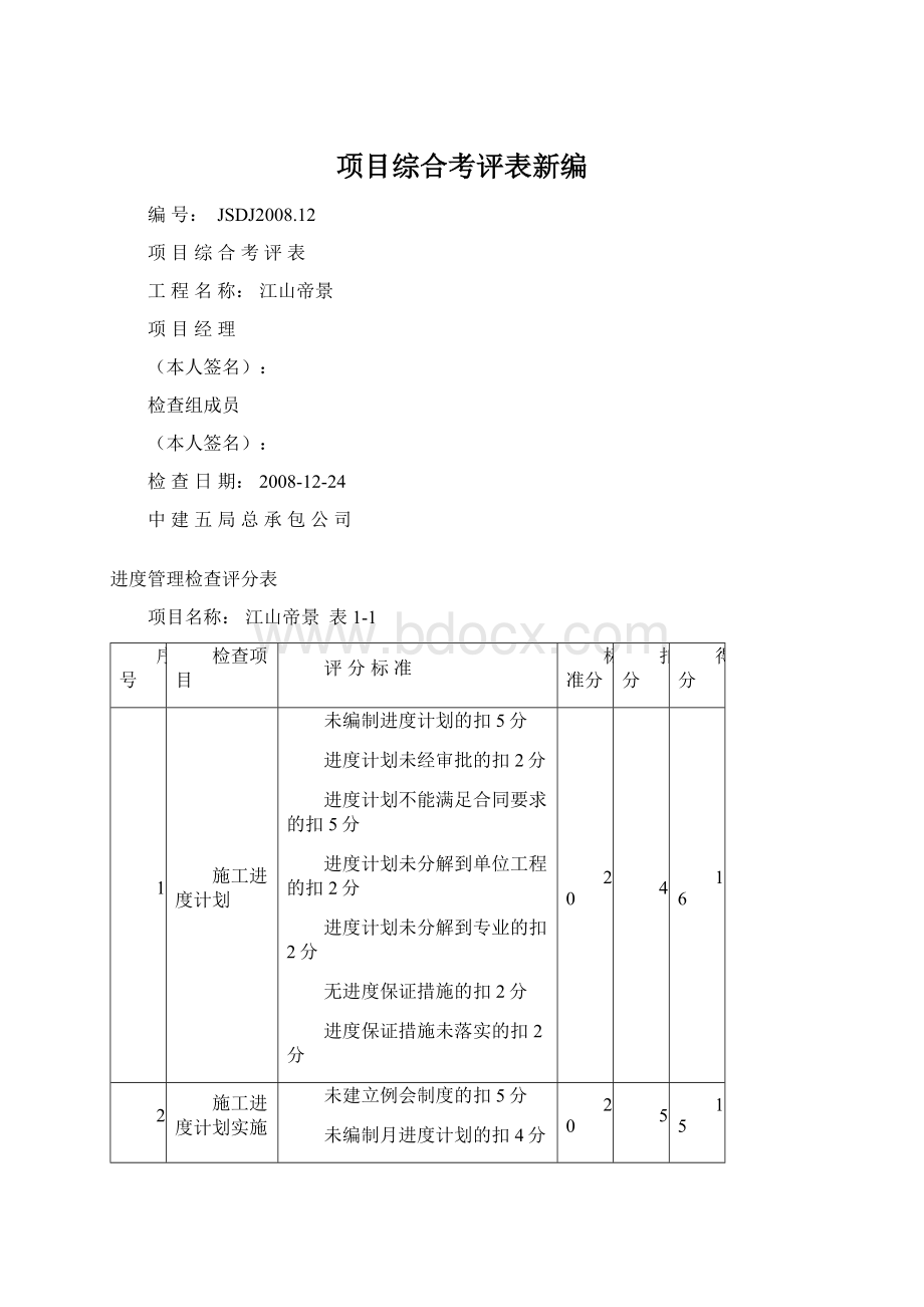 项目综合考评表新编Word格式文档下载.docx_第1页