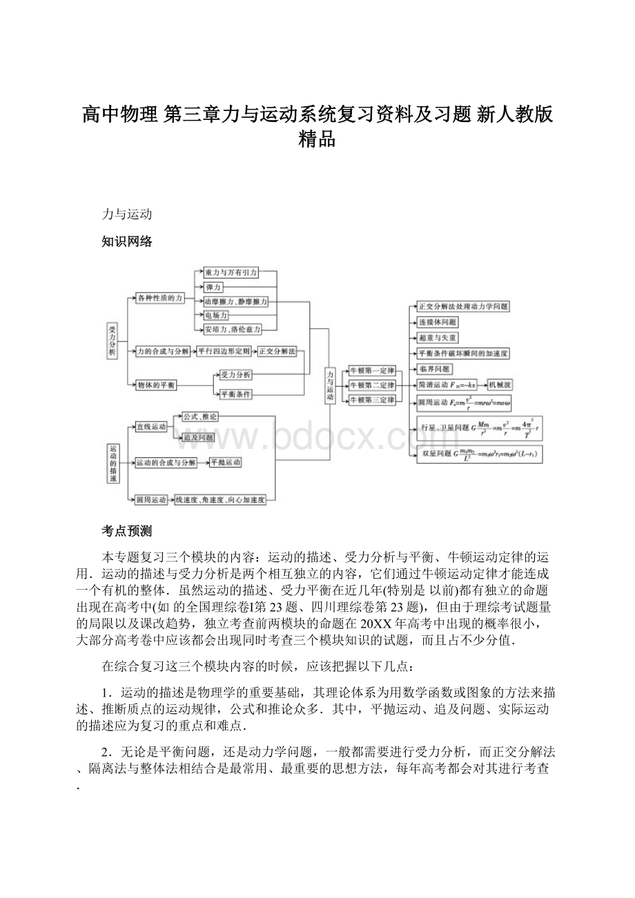 高中物理 第三章力与运动系统复习资料及习题 新人教版精品Word下载.docx