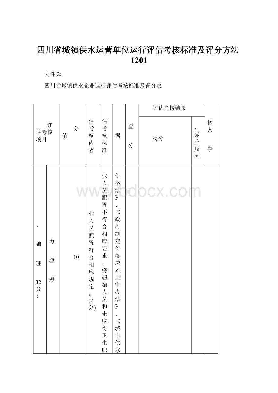 四川省城镇供水运营单位运行评估考核标准及评分方法1201.docx