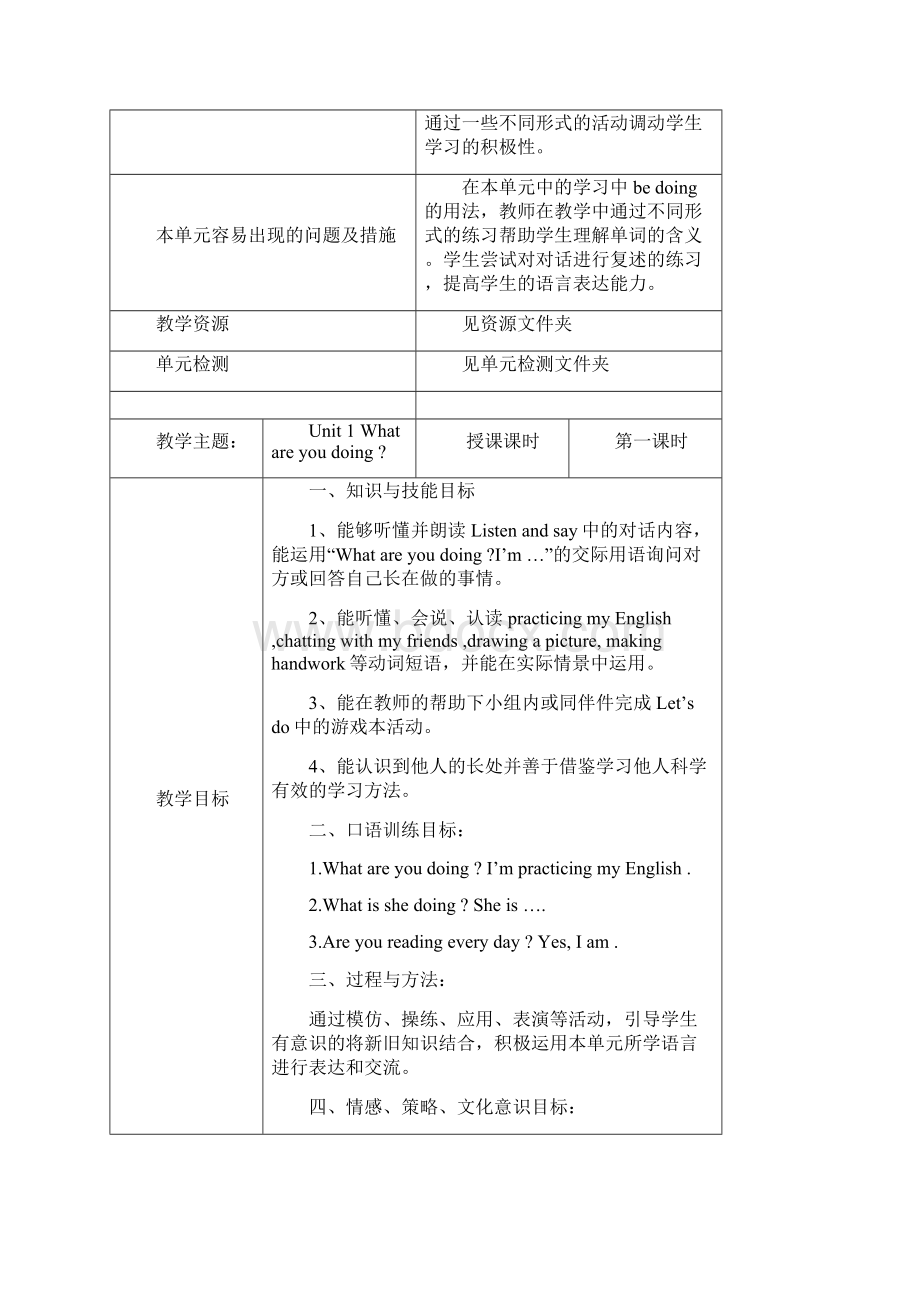 最新Unit1Whatareyoudoing教案Word文档格式.docx_第3页