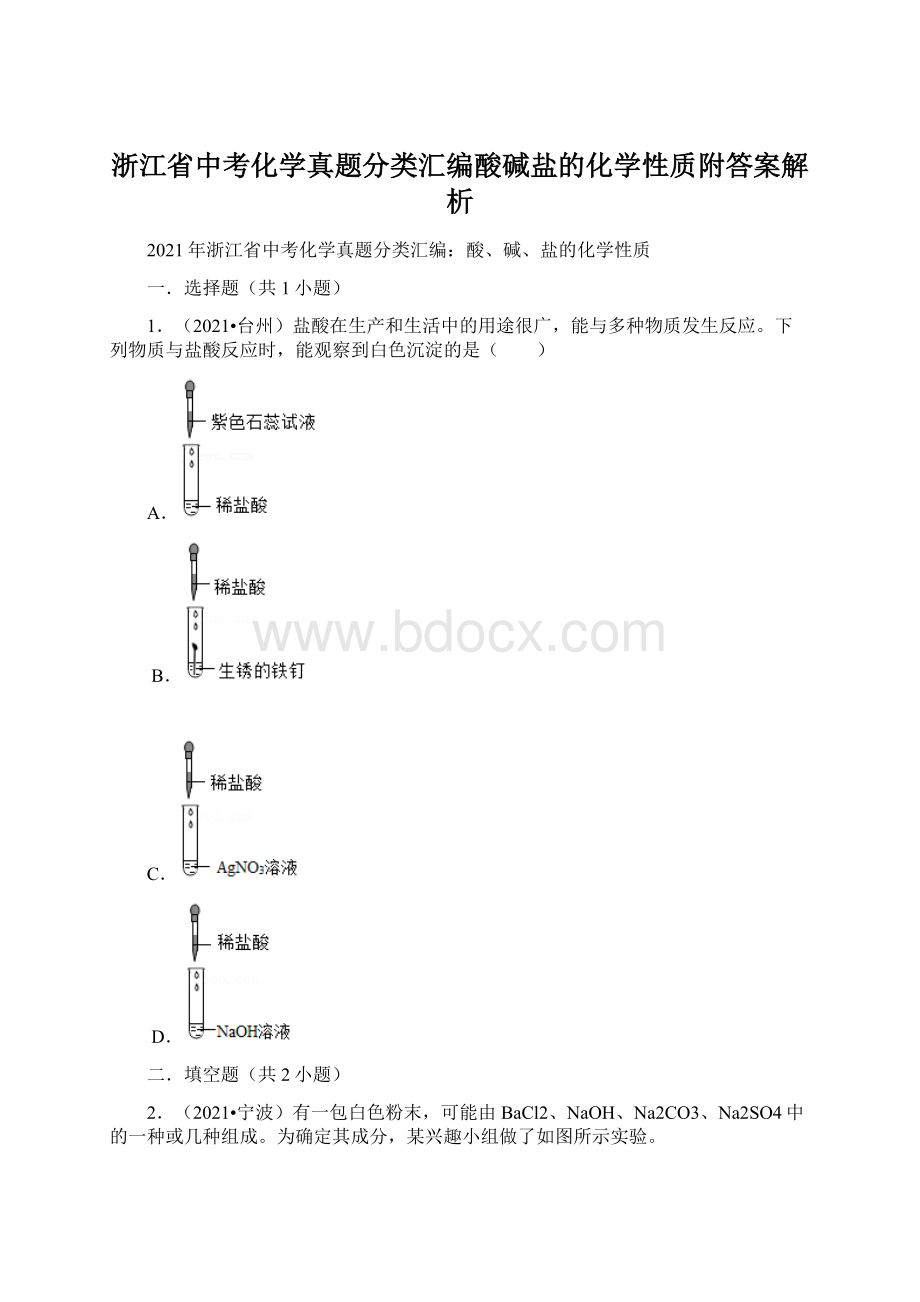 浙江省中考化学真题分类汇编酸碱盐的化学性质附答案解析文档格式.docx