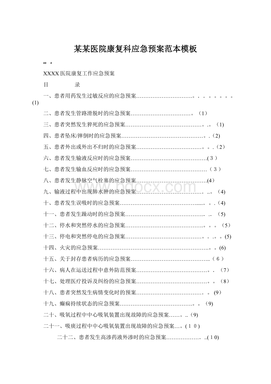 某某医院康复科应急预案范本模板Word下载.docx