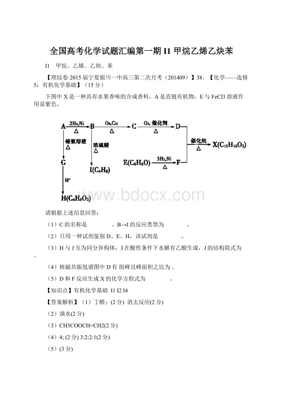 全国高考化学试题汇编第一期I1 甲烷乙烯乙炔苯.docx_第1页