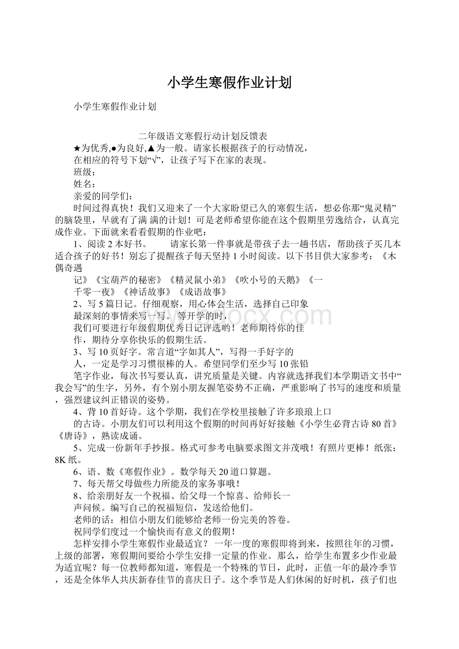 小学生寒假作业计划Word格式文档下载.docx