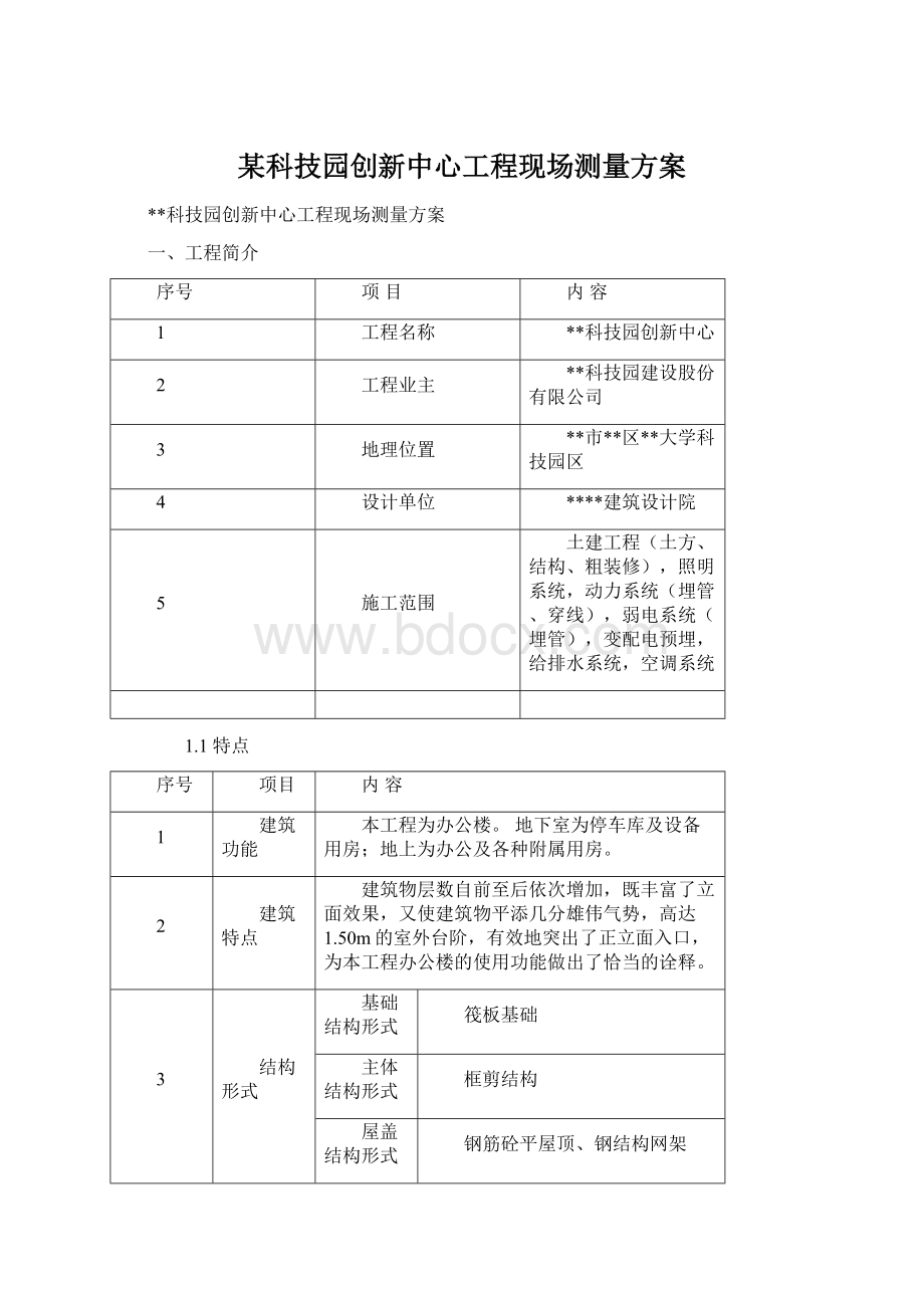 某科技园创新中心工程现场测量方案.docx_第1页