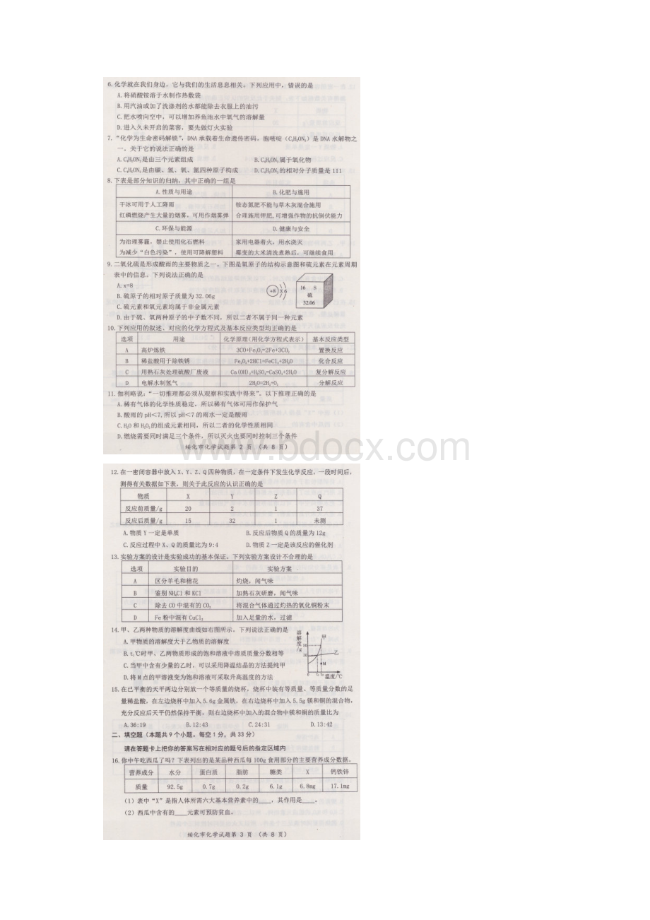 黑龙江省绥化市中考化学真题试题扫描版 含答案.docx_第2页