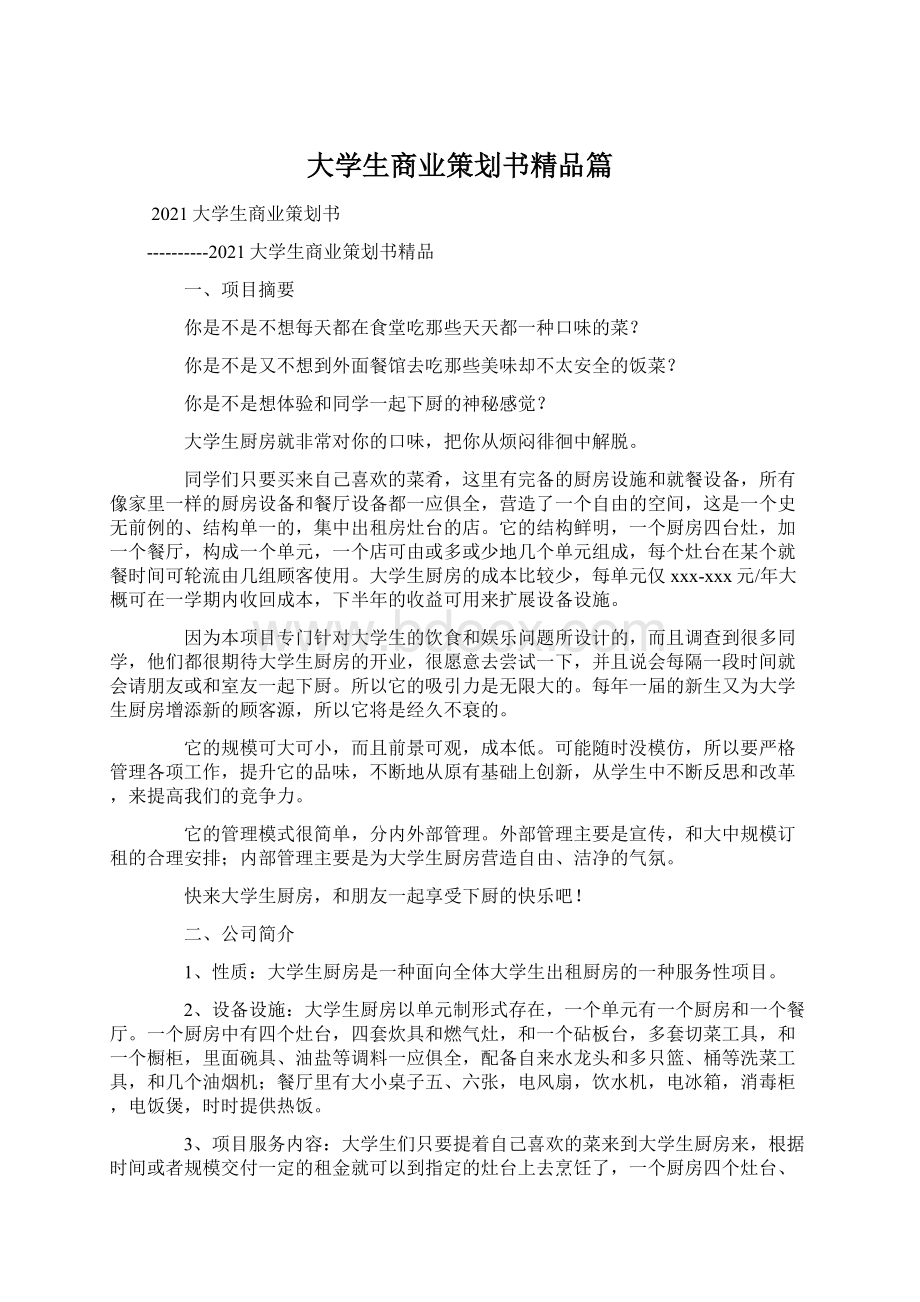 大学生商业策划书精品篇Word文档下载推荐.docx