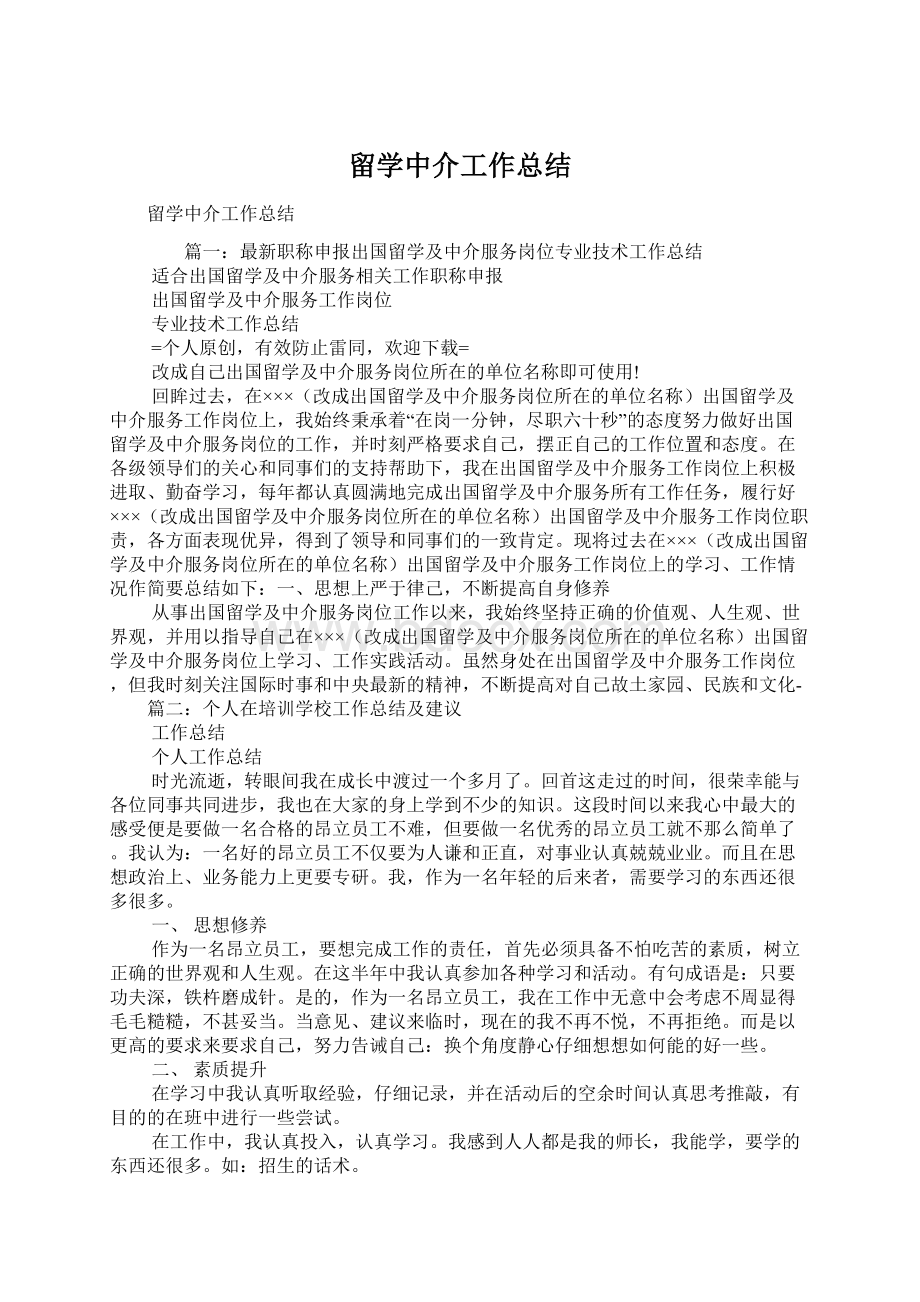 留学中介工作总结文档格式.docx