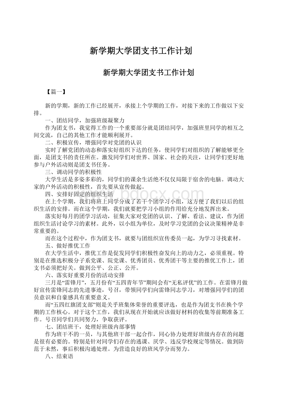 新学期大学团支书工作计划.docx