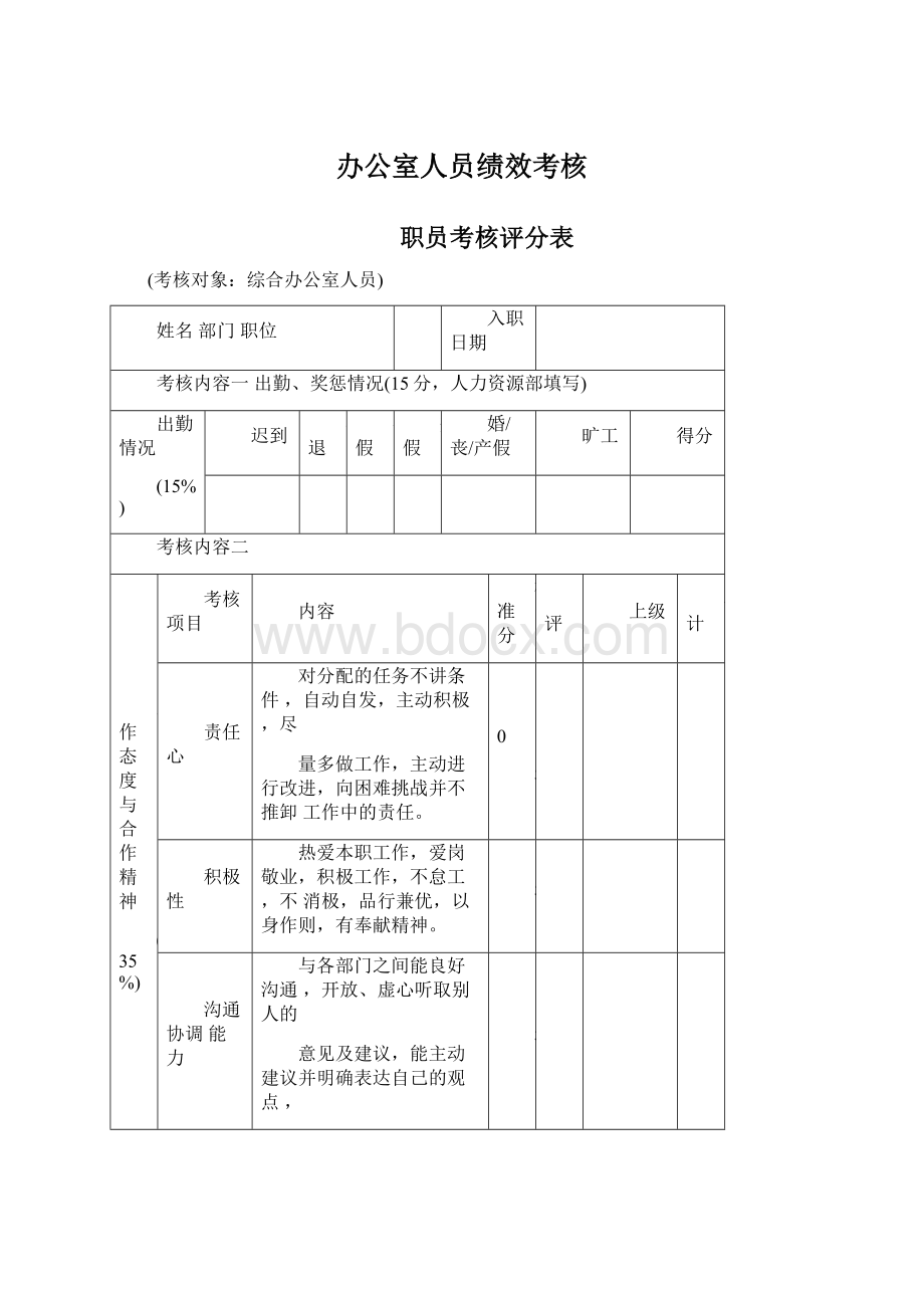 办公室人员绩效考核Word格式文档下载.docx