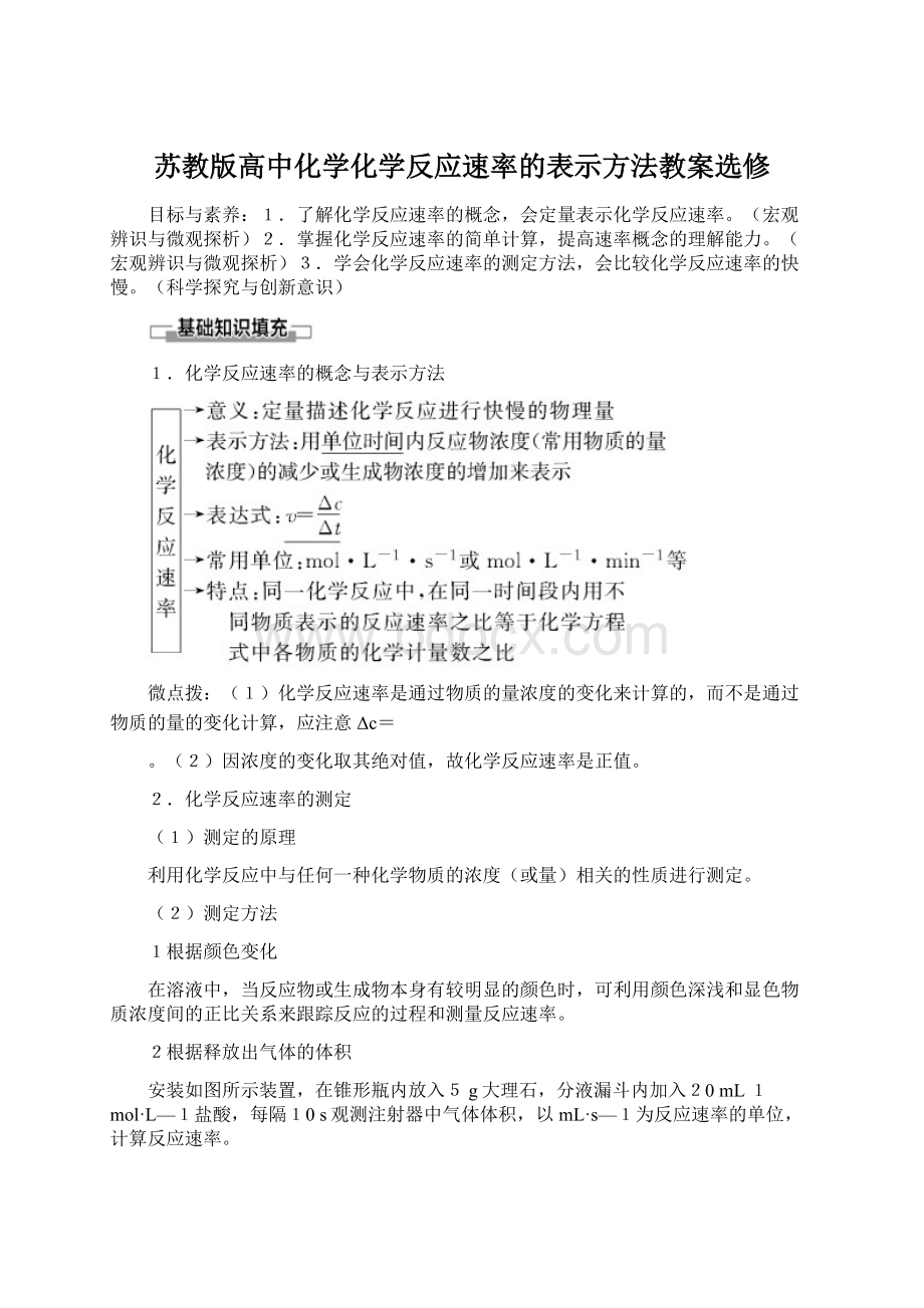 苏教版高中化学化学反应速率的表示方法教案选修.docx