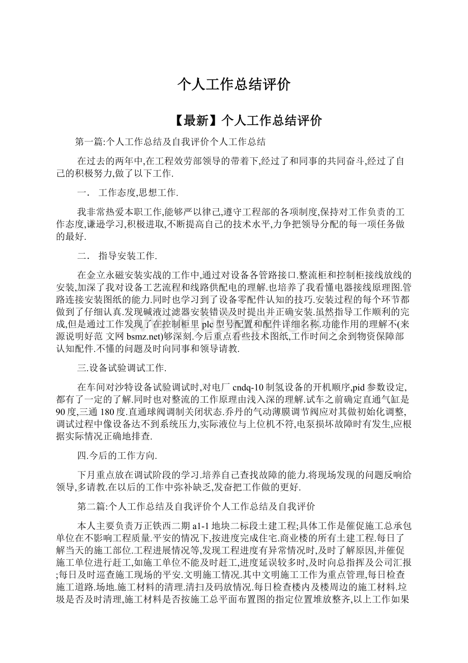 个人工作总结评价文档格式.docx