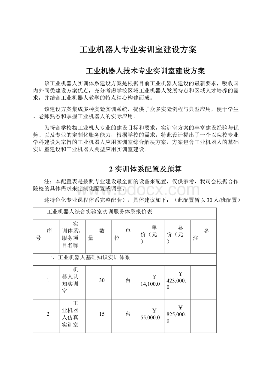 工业机器人专业实训室建设方案Word格式文档下载.docx_第1页