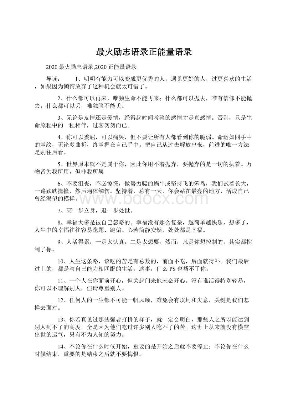 最火励志语录正能量语录文档格式.docx_第1页