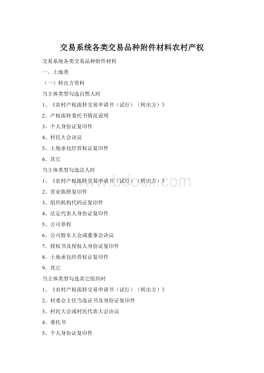 交易系统各类交易品种附件材料农村产权Word文档格式.docx_第1页