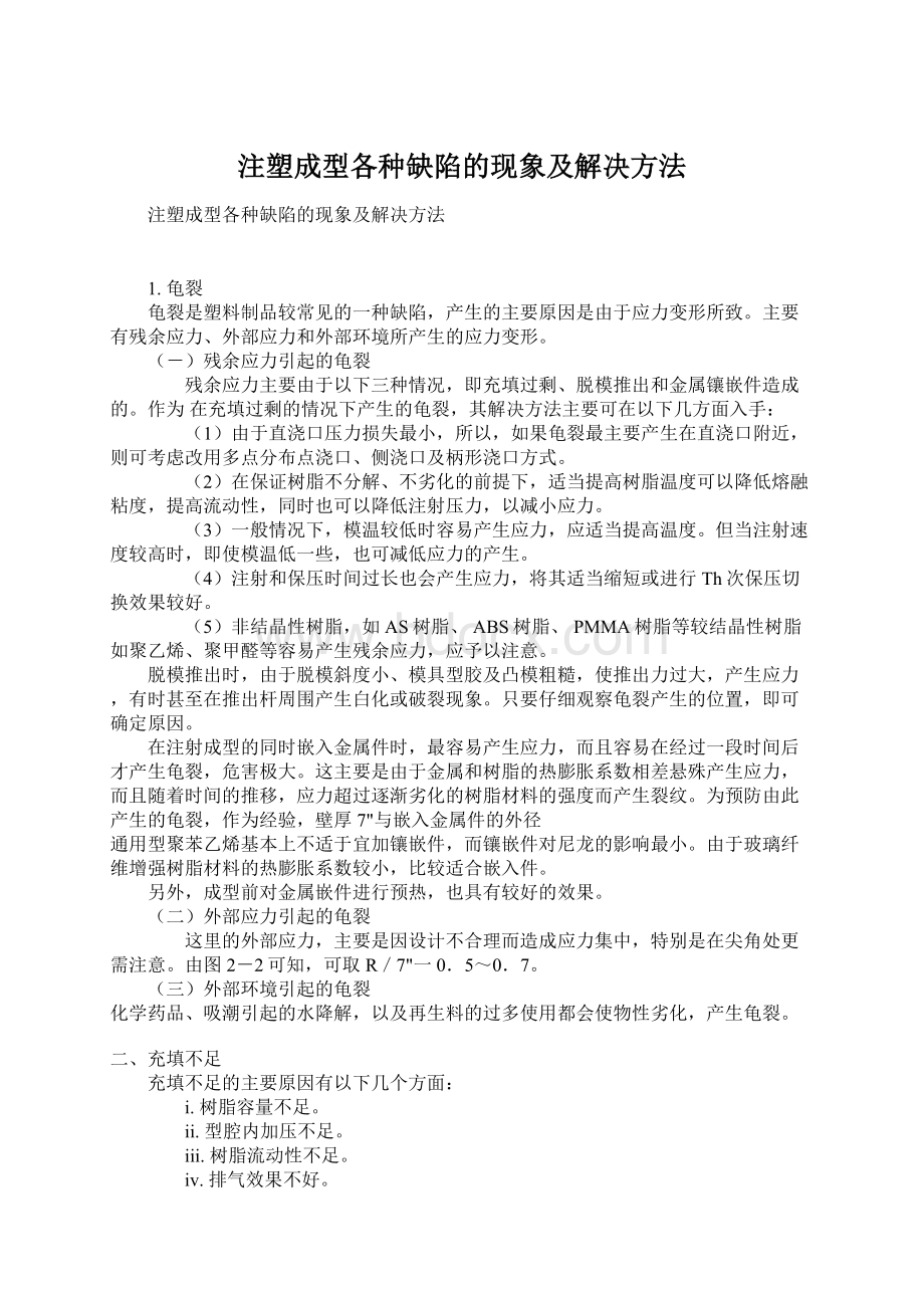 注塑成型各种缺陷的现象及解决方法.docx_第1页